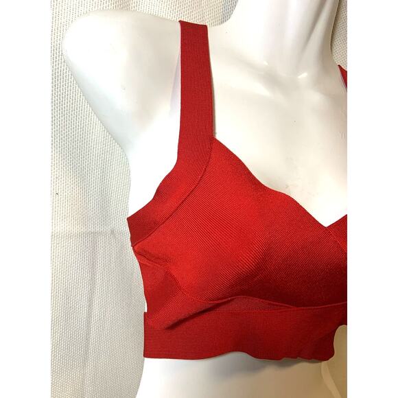 Women's BCBGMAXAZRIA Deep V-Neck Cut Out Bandage Bralette Crop Top Red Size XS - Picture 2 of 10